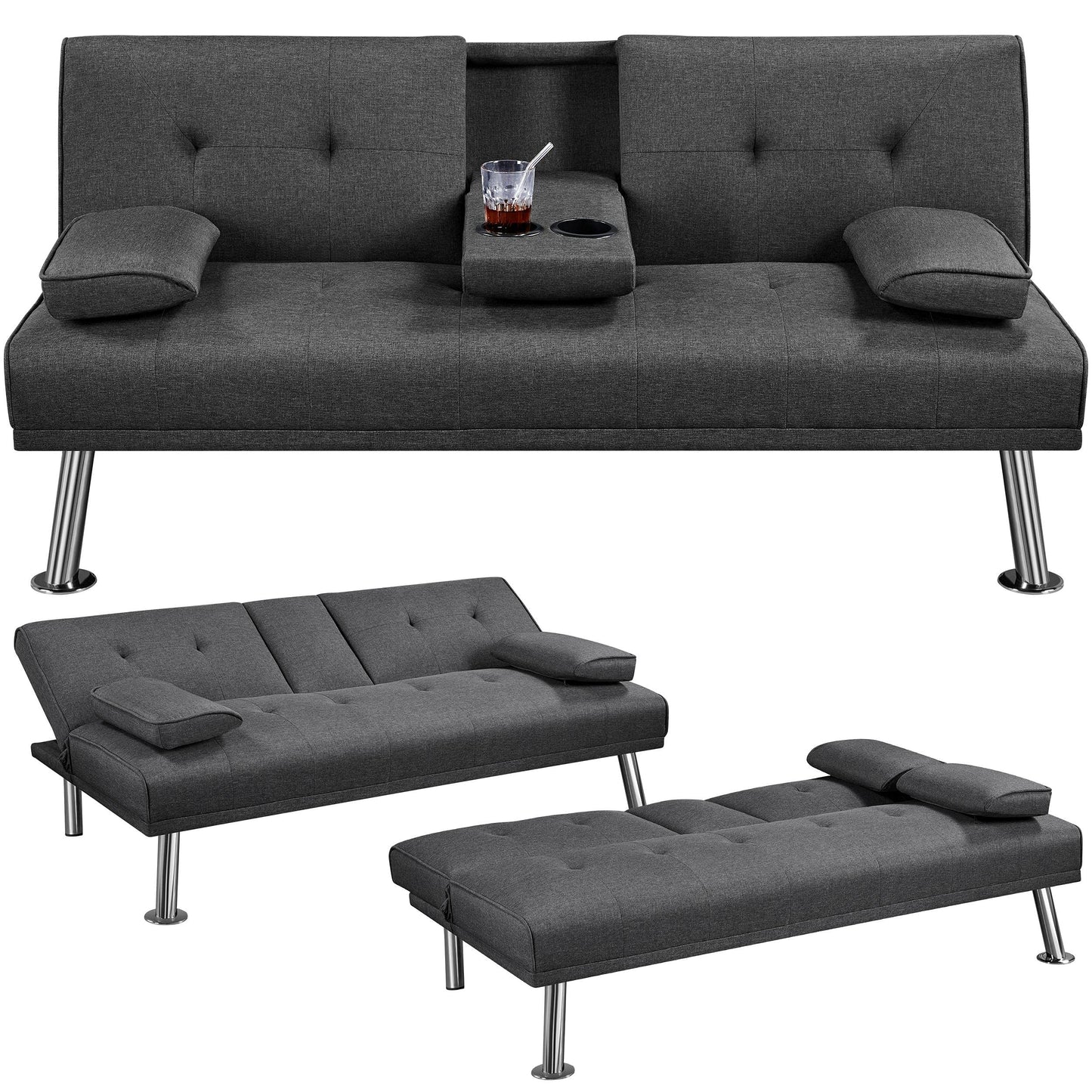 Yaheetech Schlafsofa für max. 3 Personen Gästebett Couch Sofa mit Schlaffunktion Tagesbett Bettsofa Schlafcouch Sofabett Polstersofa bis 350 kg belastbar Elfenbeinen