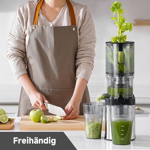 AMZCHEF Slow Juicer Entsafter 2 L, 136 mm Einfüllschacht, leise