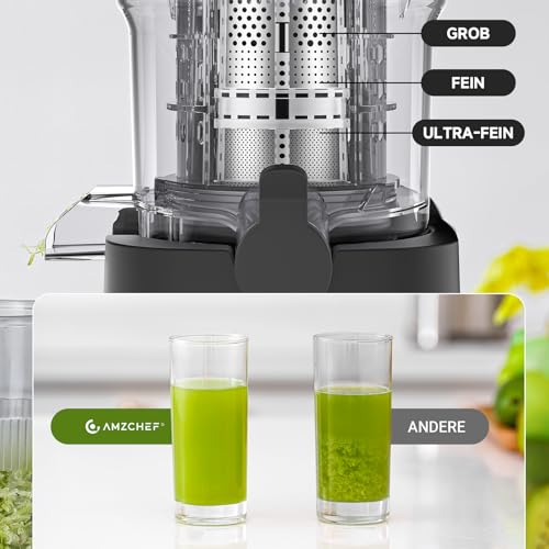 AMZCHEF Slow Juicer Entsafter 2 L, 136 mm Einfüllschacht, leise