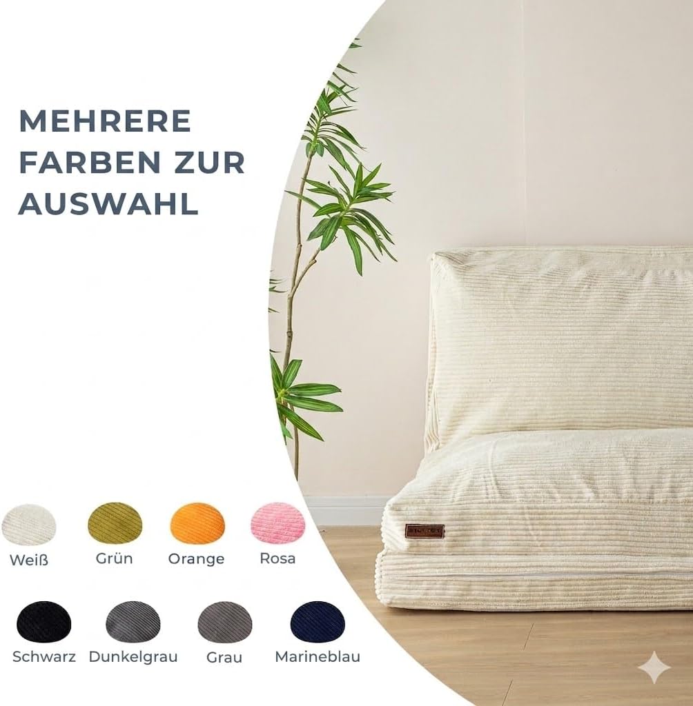 MAXYOYO Sitzsack-Bett, faltbar, Cordsamt, Schlafsofa, Bodenmatratze für Erwachsene, extra dick, 4-Fach gefaltet, Bodencouch für Schlafzimmer, Wohnzimmer, Beige, 75 x 240 cm