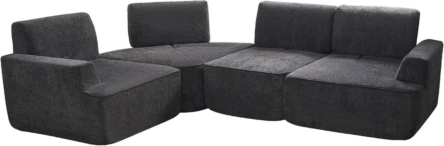 LUXOAK 295 cm 4-Sitzer Wohnlandschaft, Chenille Sofa, Cloud-Design, Grau | Verstellbare Sitztiefe 57/88 cm, Modulares Design, Platzsparende Lieferung, Memory-Schaum Komfort, Einfache Montage