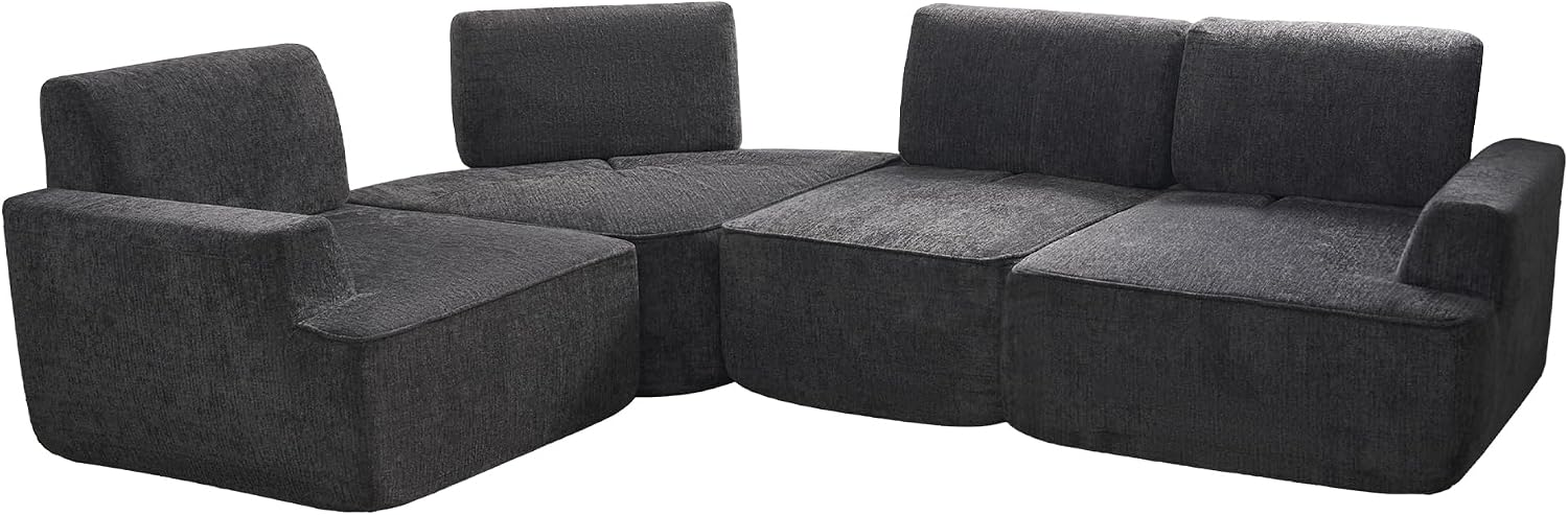 LUXOAK 295 cm 4-Sitzer Wohnlandschaft, Chenille Sofa, Cloud-Design, Grau | Verstellbare Sitztiefe 57/88 cm, Modulares Design, Platzsparende Lieferung, Memory-Schaum Komfort, Einfache Montage