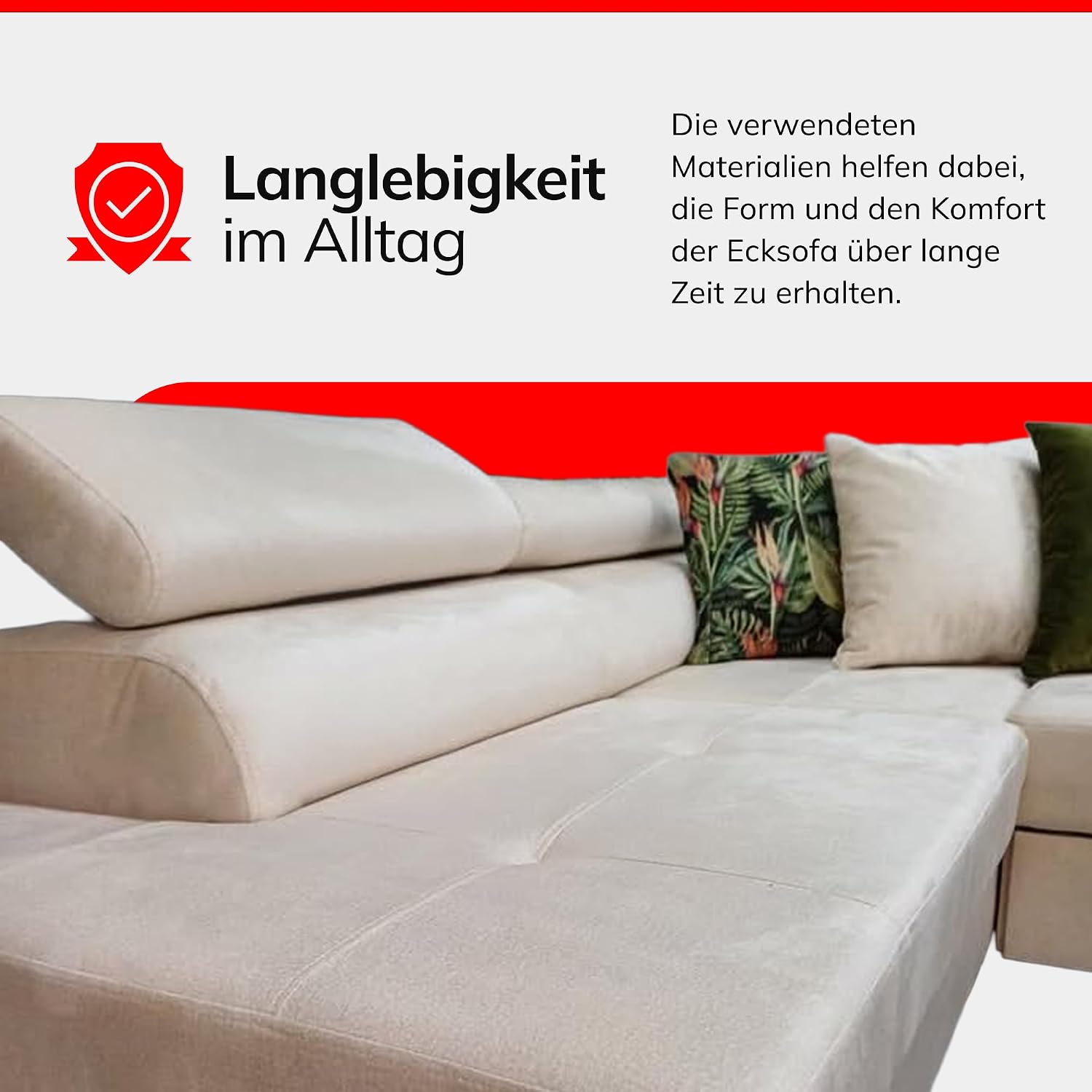 U-Form Sofa Rodos 345x202x90 cm, Schlaffunktion, Beige, Rechts | U-Form Sofa, Modern Couch mit mit Bettkasten, Weiches Ecksof fürs Wohnzimmer, Schlafsofa, Eleganter Monolith-Stoff