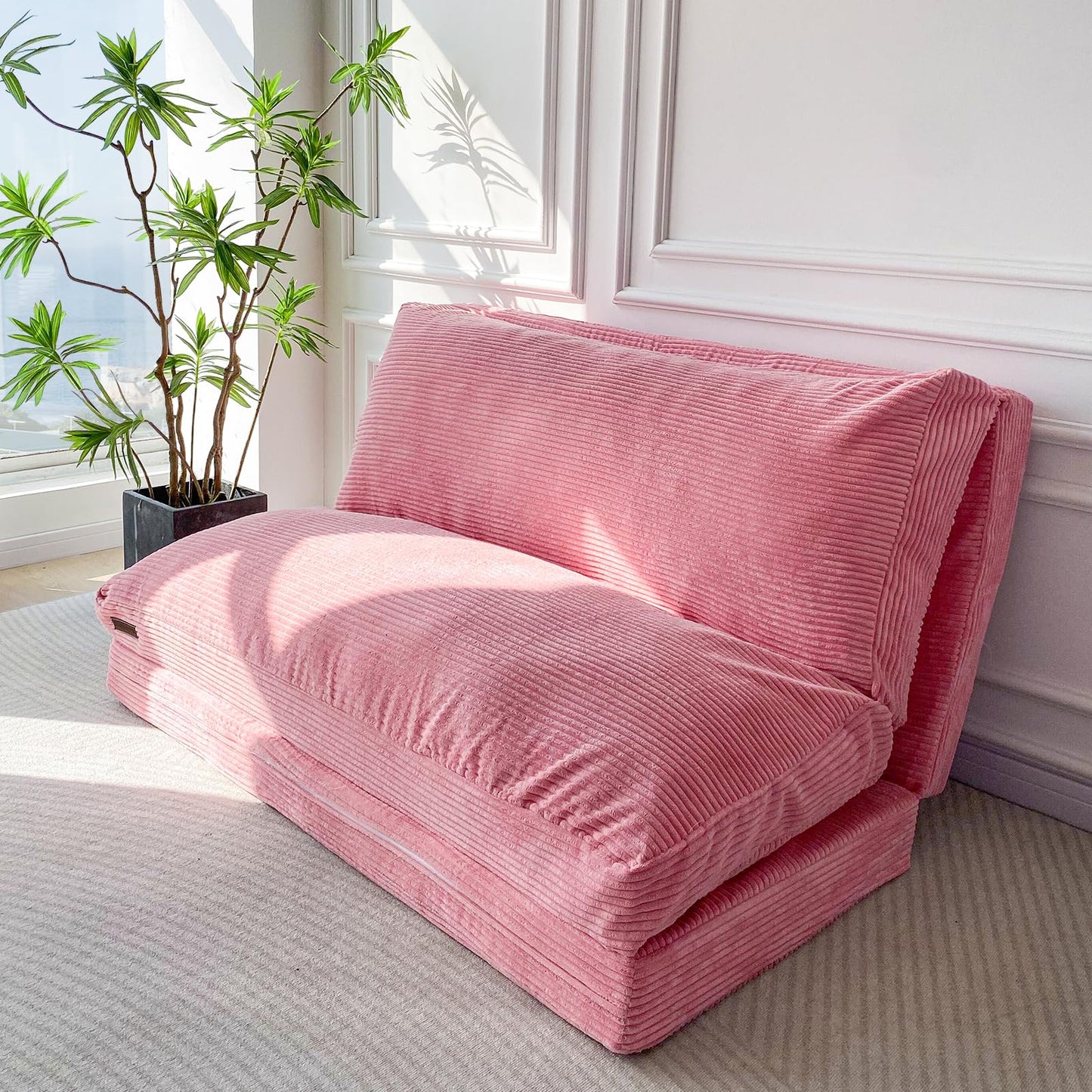 MAXYOYO Sitzsack-Bett, faltbar, Cordsamt, Schlafsofa, Bodenmatratze für Erwachsene, extra dick, 4-Fach gefaltet, Bodencouch für Schlafzimmer, Wohnzimmer, Beige, 75 x 240 cm