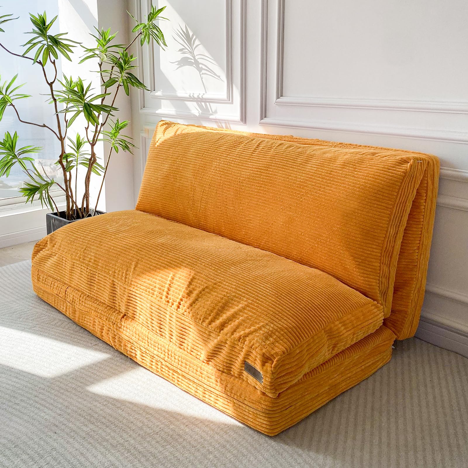 MAXYOYO Sitzsack-Bett, faltbar, Cordsamt, Schlafsofa, Bodenmatratze für Erwachsene, extra dick, 4-Fach gefaltet, Bodencouch für Schlafzimmer, Wohnzimmer, Beige, 75 x 240 cm
