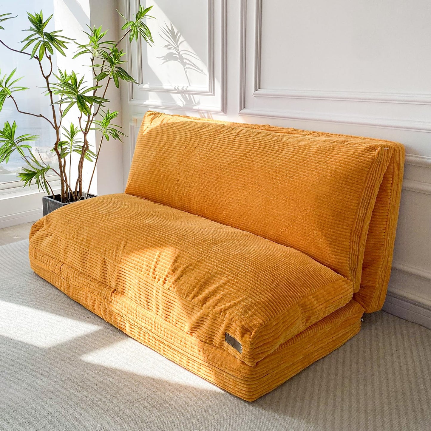 MAXYOYO Sitzsack-Bett, faltbar, Cordsamt, Schlafsofa, Bodenmatratze für Erwachsene, extra dick, 4-Fach gefaltet, Bodencouch für Schlafzimmer, Wohnzimmer, Beige, 75 x 240 cm