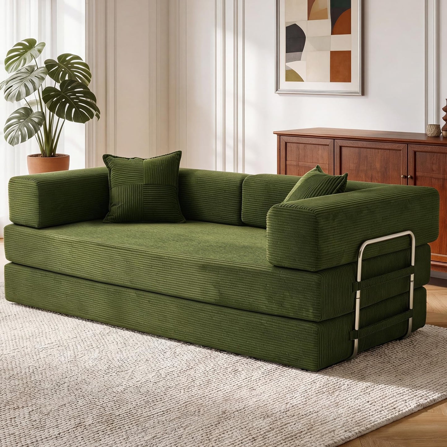 Vipbear rahmenloses Sofa, 160 cm, mit Schaumstoff und Federn, für Schlafzimmer, Orange | Cord, 5-in-1 vielseitig, faltbar