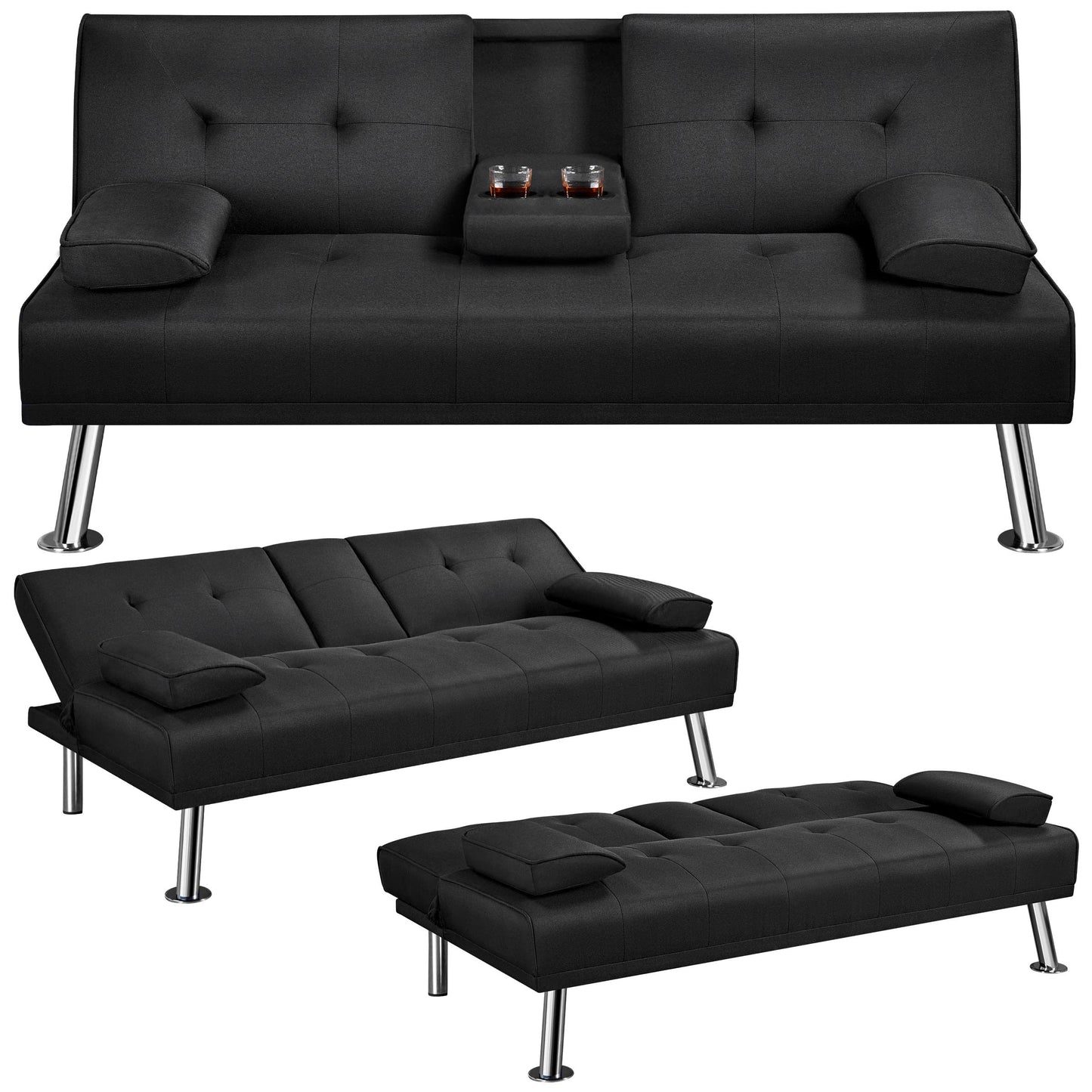 Yaheetech Schlafsofa für max. 3 Personen Gästebett Couch Sofa mit Schlaffunktion Tagesbett Bettsofa Schlafcouch Sofabett Polstersofa bis 350 kg belastbar Elfenbeinen