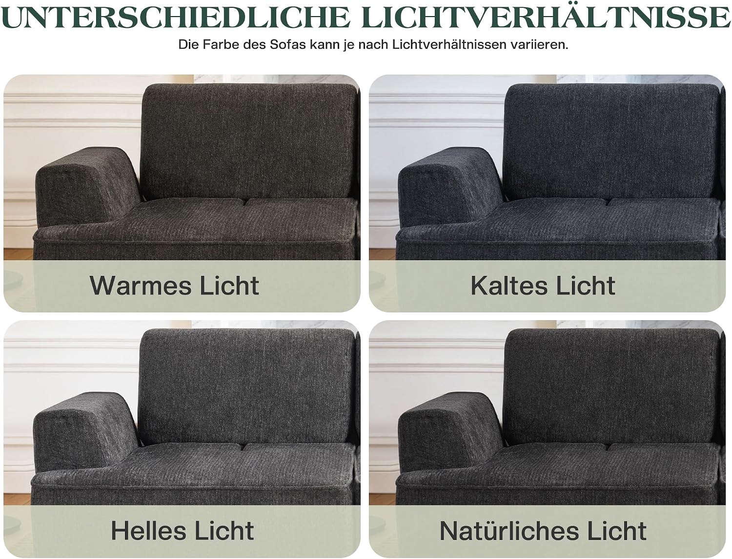 LUXOAK 295 cm 4-Sitzer Wohnlandschaft, Chenille Sofa, Cloud-Design, Grau | Verstellbare Sitztiefe 57/88 cm, Modulares Design, Platzsparende Lieferung, Memory-Schaum Komfort, Einfache Montage