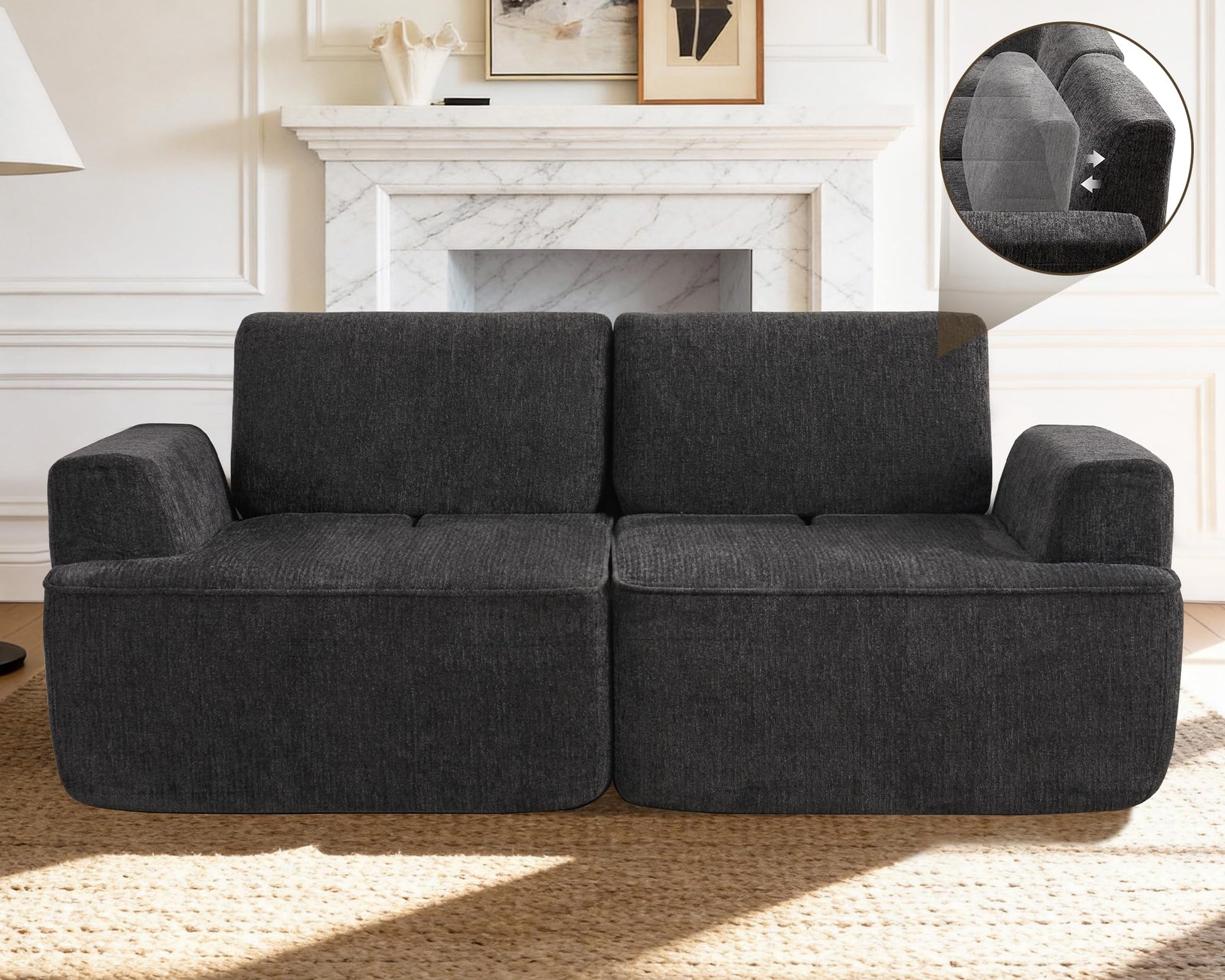 LUXOAK 295 cm 4-Sitzer Wohnlandschaft, Chenille Sofa, Cloud-Design, Grau | Verstellbare Sitztiefe 57/88 cm, Modulares Design, Platzsparende Lieferung, Memory-Schaum Komfort, Einfache Montage