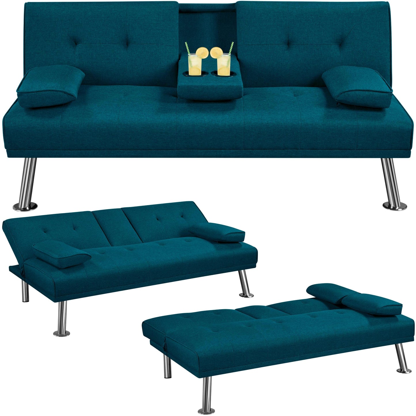 Yaheetech Schlafsofa für max. 3 Personen Gästebett Couch Sofa mit Schlaffunktion Tagesbett Bettsofa Schlafcouch Sofabett Polstersofa bis 350 kg belastbar Elfenbeinen