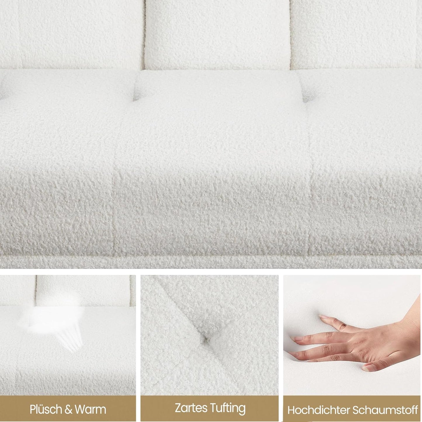 Yaheetech Schlafsofa für max. 3 Personen Gästebett Couch Sofa mit Schlaffunktion Tagesbett Bettsofa Schlafcouch Sofabett Polstersofa bis 350 kg belastbar Elfenbeinen