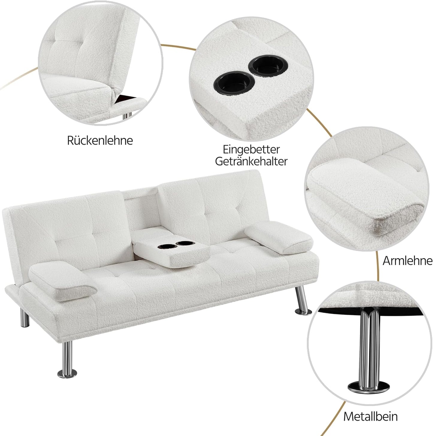 Yaheetech Schlafsofa für max. 3 Personen Gästebett Couch Sofa mit Schlaffunktion Tagesbett Bettsofa Schlafcouch Sofabett Polstersofa bis 350 kg belastbar Elfenbeinen