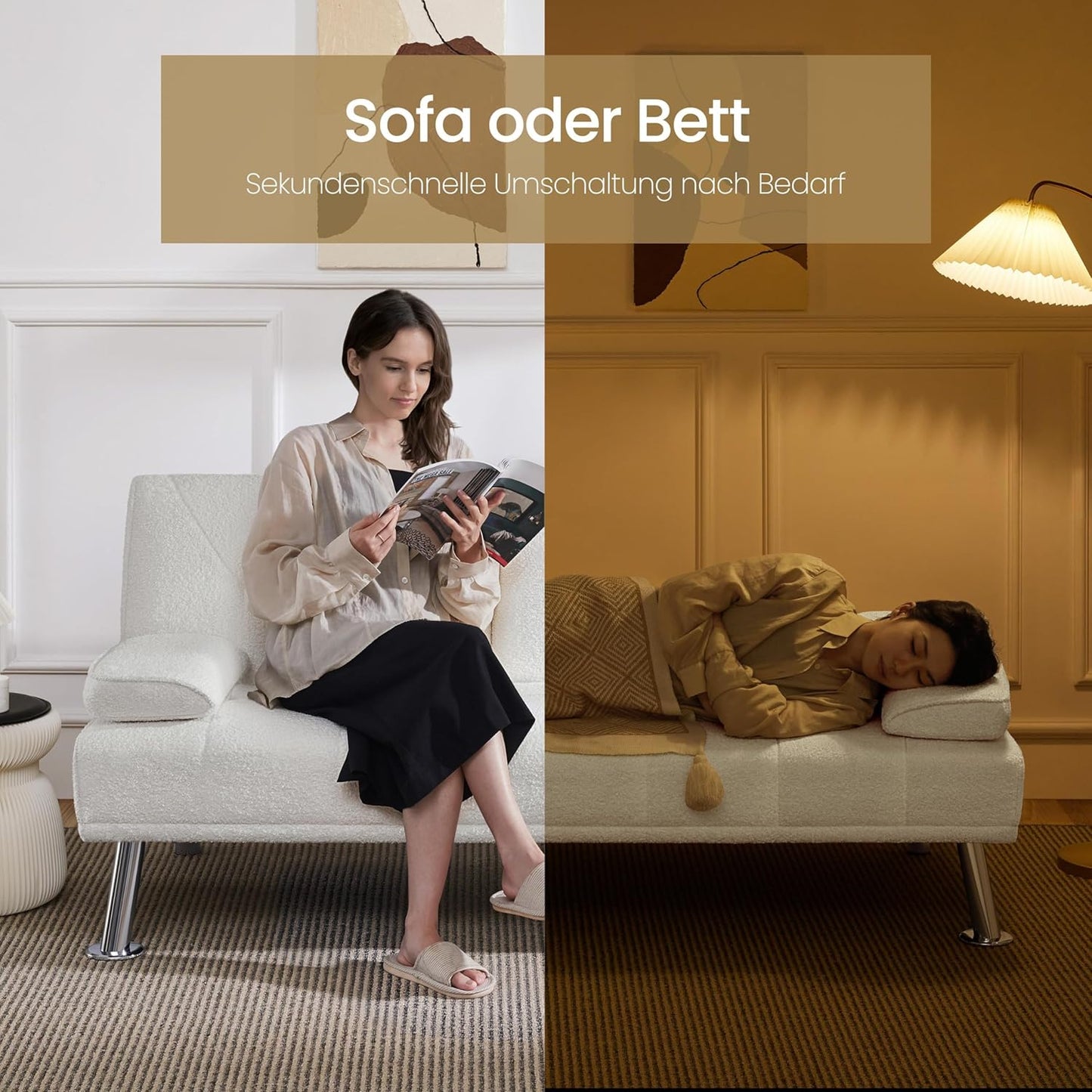 Yaheetech Schlafsofa für max. 3 Personen Gästebett Couch Sofa mit Schlaffunktion Tagesbett Bettsofa Schlafcouch Sofabett Polstersofa bis 350 kg belastbar Elfenbeinen
