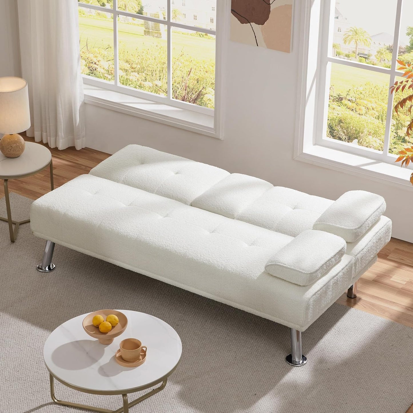 Yaheetech Schlafsofa für max. 3 Personen Gästebett Couch Sofa mit Schlaffunktion Tagesbett Bettsofa Schlafcouch Sofabett Polstersofa bis 350 kg belastbar Elfenbeinen