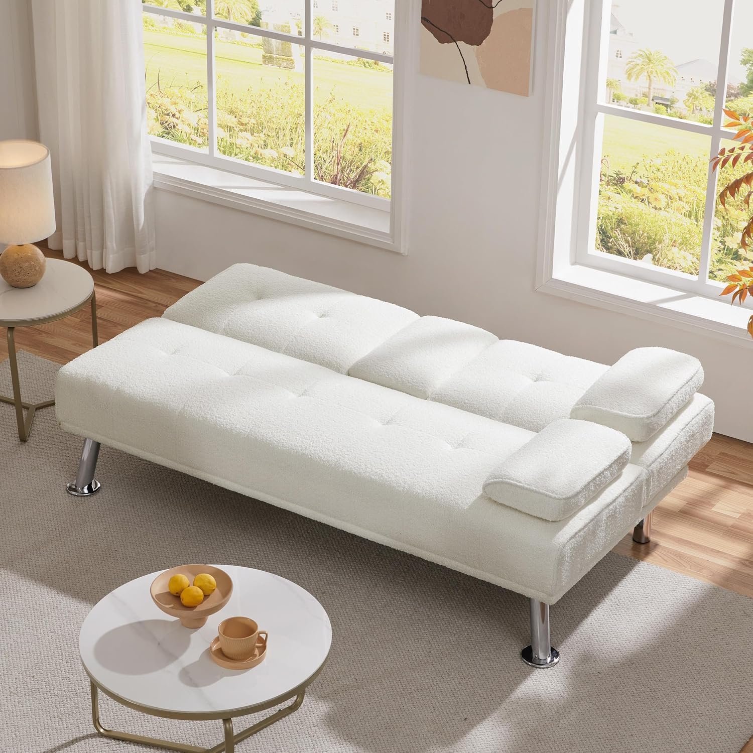 Yaheetech Schlafsofa für max. 3 Personen Gästebett Couch Sofa mit Schlaffunktion Tagesbett Bettsofa Schlafcouch Sofabett Polstersofa bis 350 kg belastbar Elfenbeinen